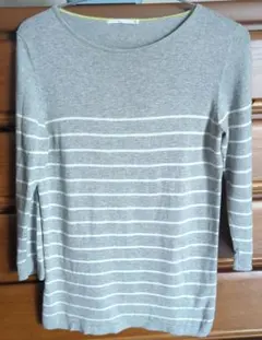 【美品／匿名配送】UNIQLO綿100%ストライプ ニット Mサイズ 七分丈