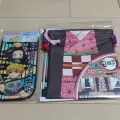 鬼滅の刃 巾着３枚セット、プチタオル２枚組