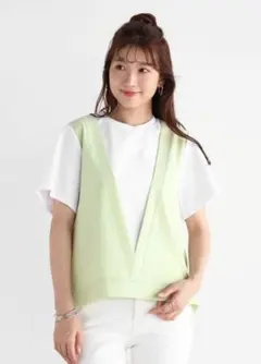 新品タグ付✨️Vin レイヤードライクコンビネーショントップス ライトグリーンのサムネイル