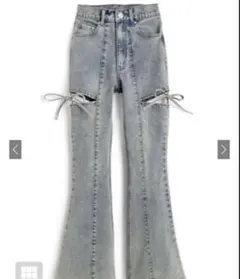 サイドカットアウトリボンフレアデニムパンツ　GRL [cu578]