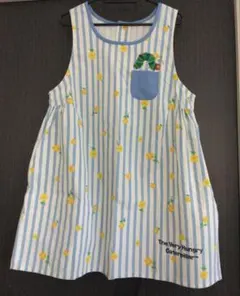 はらぺこあおむし　保育士エプロン　ストライプ花模様