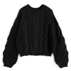 GRL グレイル ケーブル編みワイドネックニットトップス ブラック