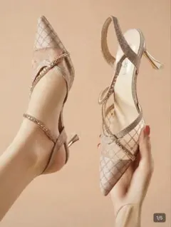 ピンクゴールドハイヒールパンプス