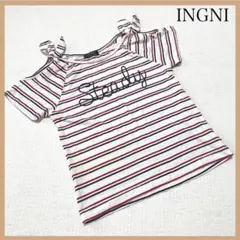 INGNI レディース 肩リボン マルチボーダー トップス 半袖シャツ 夏服 赤