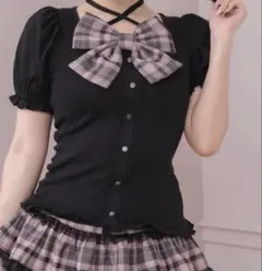 pium フロントリボンパフスリーブTシャツ ピンク - メルカリ