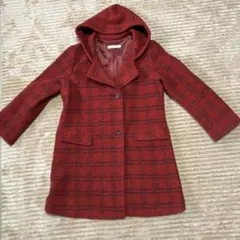 CROCODILE 赤 チェック柄 フード付き ロングコート