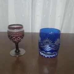 ほぼ未使用☆江戸切子ロックグラス＆リキュールグラス2個セット