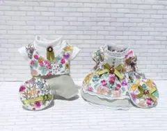 ハンドメイド　ミニチュアドール服　お父さんお母さん　アンティークグリーンお洋服