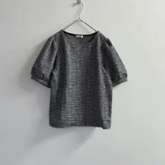 COLZA コルザ ツイード風 プルオーバー ブラウス パフスリーブ 黒【M】のサムネイル