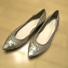 LE TALON ルタロン ポインテッドサシメッシュフラットシューズ シルバー