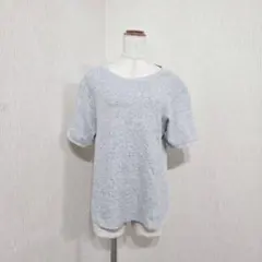 ユニクロ【M】ワッフルクルーネックT　カットソー　ライトグレー系　伸縮