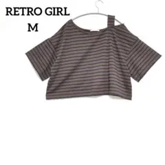 レトロガール アシンメトリー オフショルTee ボーダー ノースリーブ M