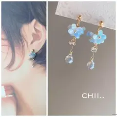 No. 900 紫陽花ピアス あじさい フラワーピアス ガラスビーズ 紫 青