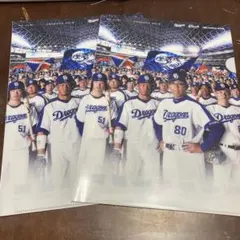 【未使用】中日ドラゴンズ クリアファイル 選手集合 A4 2枚セット 2018年