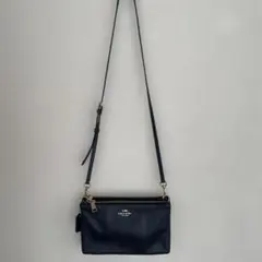 【美品】COACH ネイビー レザー ショルダーバッグ