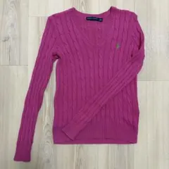 RALPH LAUREN ケーブルニット Vネック ピンク XS