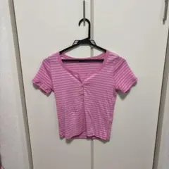 brandy melville ピンク　ボーダー　Tシャツのサムネイル