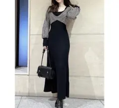 RESEXXY リゼクシー ハウンドトゥースニットワンピース 千鳥柄 きれいめ