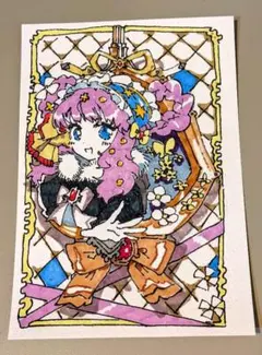 【一点もの・手描き原画】星をまとう少女｜ポストカードサイズ｜夢見るアナログアート