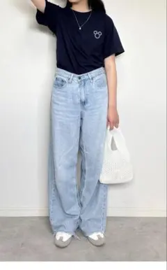 ユニクロC ライトブルー切りっぱなしワイドレッグデニム　26インチ