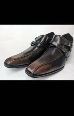 随時値下げ　ダークブラウン レザー ダブルバックル シューズ