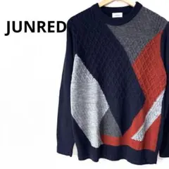 157 ジュンレッド　長袖ニット　セーター　トップス　カジュアル　M 紺色　秋冬