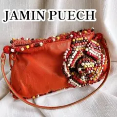 JAMIN PUECH レザー ショルダーバッグ ウッドビーズ 花 オレンジのサムネイル