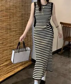 【最終価格】 SHEIN ストライプ ノースリーブ ニットワンピース
