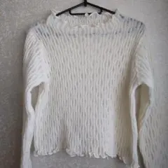 ホワイトリブ編み長袖トップス M