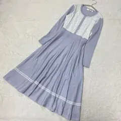 トッコクローゼット パール付きレース装飾配色ニットワンピース