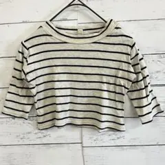 【訳あり】トップバリュ✨Tシャツ【80】ボーダー　肩ボタン　長袖　ホワイト
