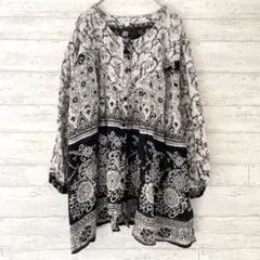 HISA-BUN エスニック柄 ブラウス 【M〜L】 前開き 七分袖 アジアン