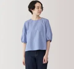 無印良品　乾きやすいブロード五分袖ブラウス