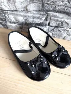 アプレレレクール　黒 リボン パール装飾 フォーマルシューズ 　17センチ