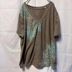 ソノマ ペイズリー柄 Tシャツ Vネック半袖 2X 茶 コットン お出かけのサムネイル