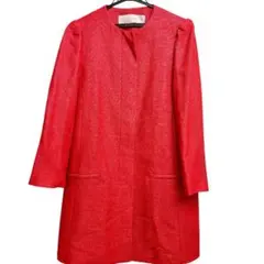 ZARA BASIC レッド ノーカラー ロングコートのサムネイル