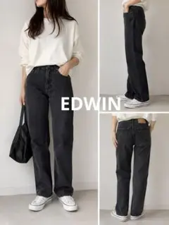 【EDWIN】YT0002 ブラックデニムパンツ ストレート ジーンズ W28のサムネイル