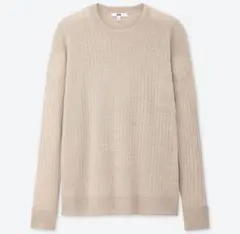 ユニクロ メリノブレンドリブクルーネックセーター 長袖 ナチュラル S