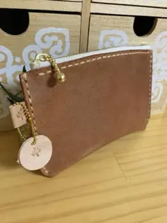 【牛革】底プックリミニポーチ チャーム付き　レザークラフト