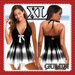 タンキニ水着 グラデーション モノトーン おしゃれ ブラック ホワイト XL