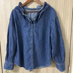 RM フリル付きデニム長袖シャツ
