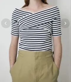 moussy CROSS OFF SHOULDER トップス 柄WHT5