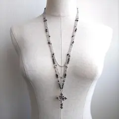フェアリーグランジ y2k 十字架 ネックレス ロング クロス 3連 パール