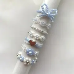 151★ ハンドメイド　ビーズリング まとめ売り　水色