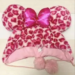 ディズニー　ミニー　ファンキャップ　ヒョウ柄　ピンク　リボン