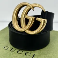 極美品✨グッチ ベルト マーモント ダブルG レザー ブラック メンズ