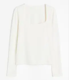 H&M 長袖ジャージートップス　白　スクエアネック　L