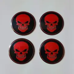 ホイールセンターキャップ シール 56mm 4枚セット 骸骨 ドクロ 赤のサムネイル