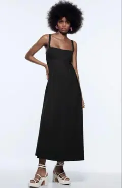 ZARA ザラ　ブラック キャミワンピース ロング丈　ミディボリュームワンピース