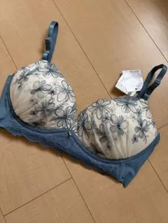 花柄刺繍ブラジャー ブルー系